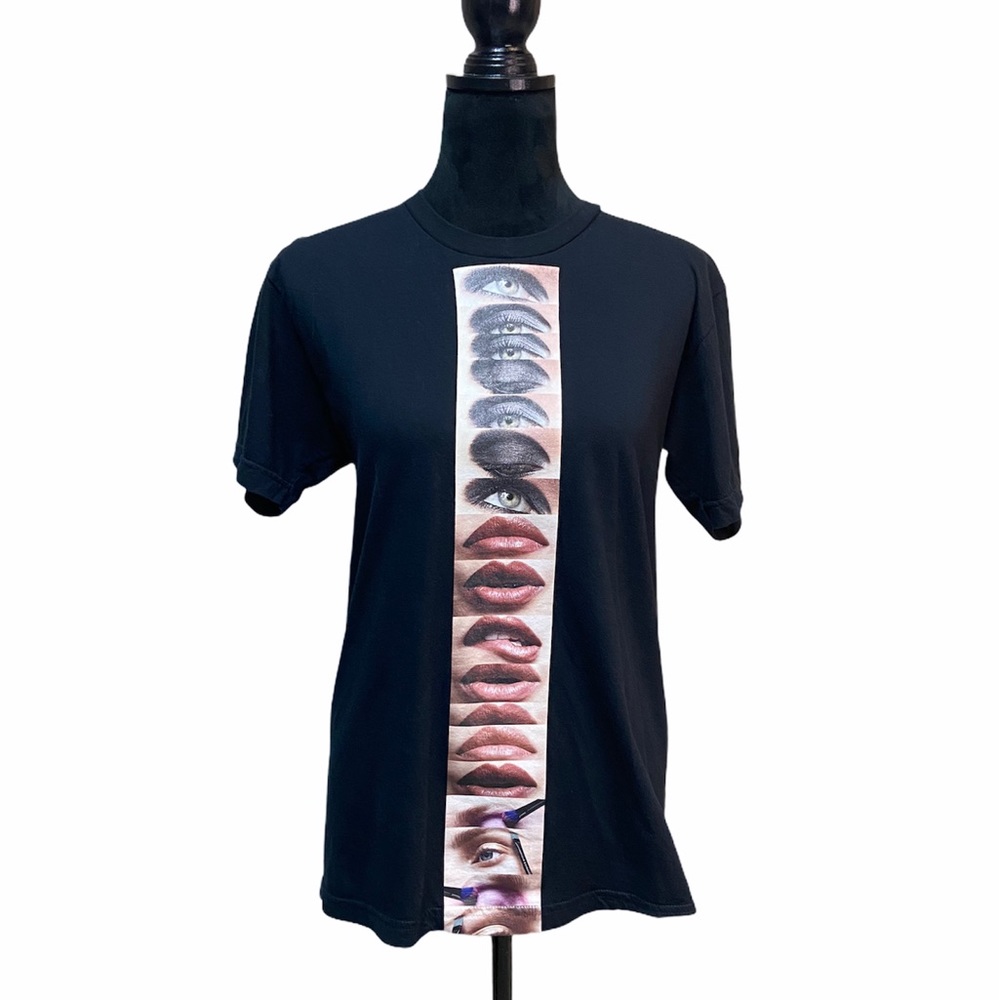 American Apparel Black Graphic Short Sleeve Tee with Vertical Face/Lips Print